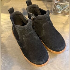 UGG Kids Black Suede Boots with Tan Soles